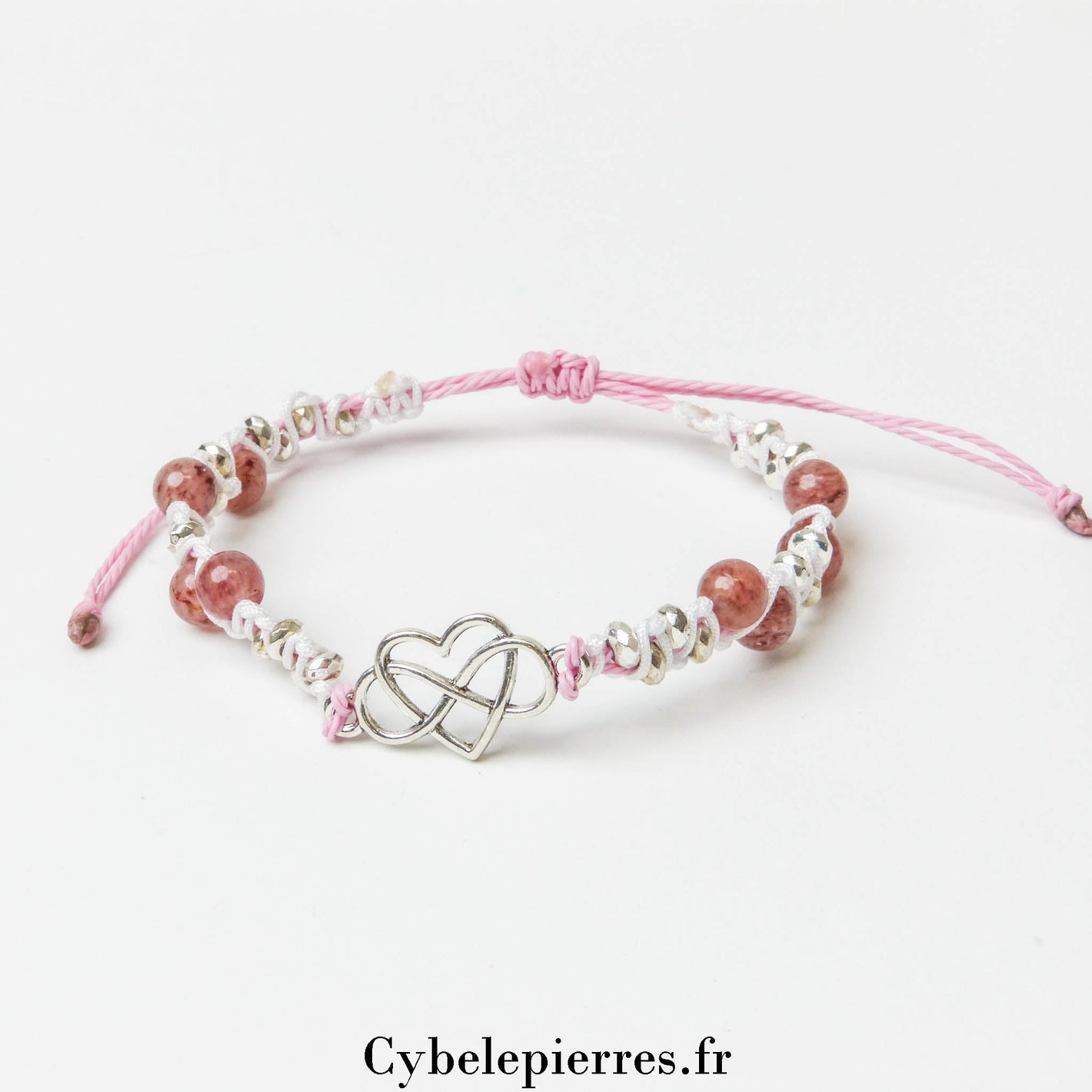 Bracelet Micro - Macramé - Aventurine et Breloques (Cœur et Infini) | Sérénité et Harmonie - Cybele Pierres