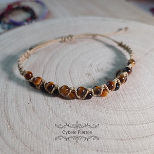 Bracelet Micro - Macramé - Œil de Tigre (4mm) | Force et Protection - Cybele Pierres