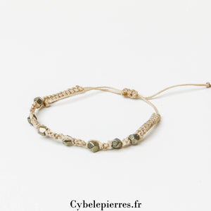 Bracelet Micro - Macramé – Pyrite Facettée | Élégance et Énergie - Cybele Pierres