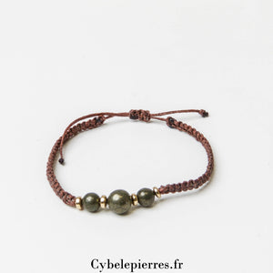 Bracelet Micro - macramé Pyrite | Force et Équilibre - Cybele Pierres