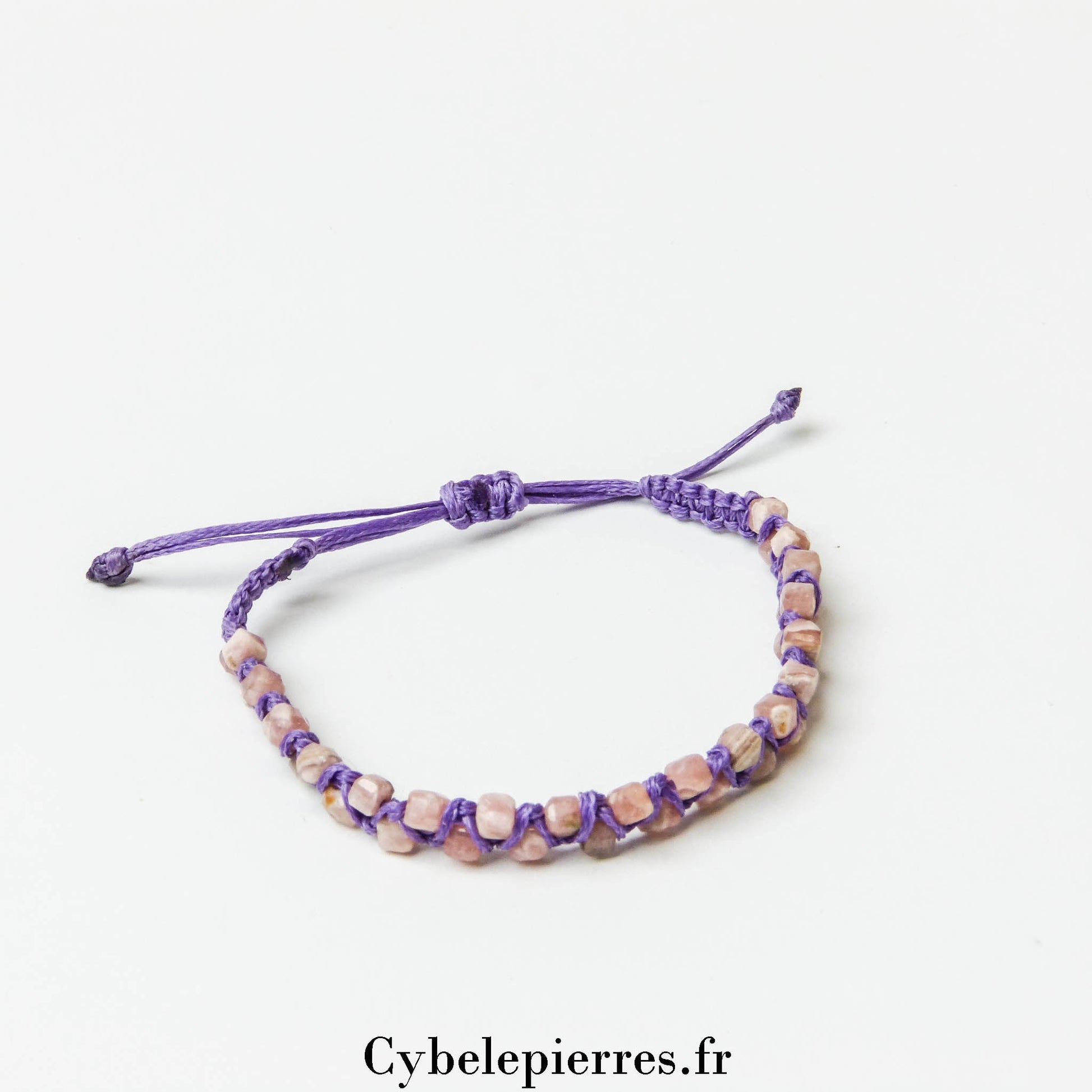 Bracelet Micro - Macramé - Rhodochrosite Facettée (4mm) | Douceur et Harmonie - Cybele Pierres