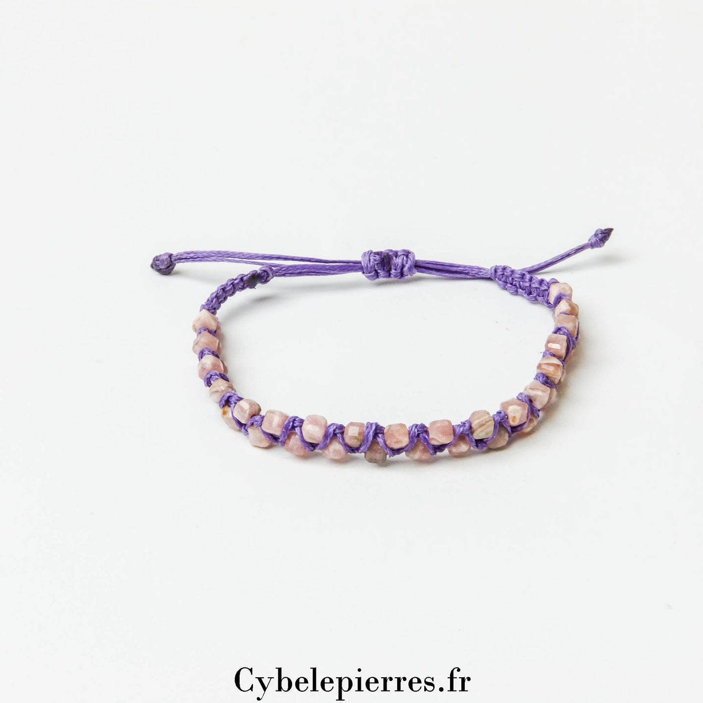 Bracelet Micro - Macramé - Rhodochrosite Facettée (4mm) | Douceur et Harmonie - Cybele Pierres