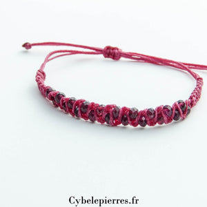 Bracelet micromacramé réglable - Grenat facetté (3mm) | Vitalité et Passion - Cybele Pierres