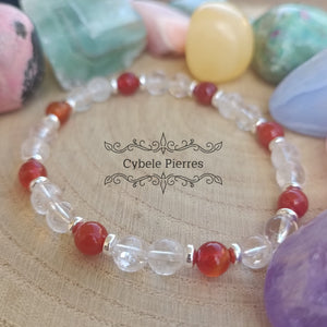 Bracelet Motivation et force - Cristal de Roche et Cornaline (6mm) - 18cm - Cybele Pierres