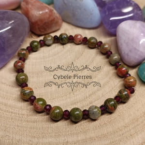 Bracelet Murmure d’Automne - Grenat et Unakite (3 et 6mm) - 18cm - Cybele Pierres