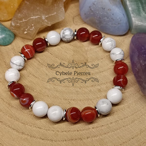 Bracelet Noël - Cornaline et Howlite (8mm) - 17cm - Cybele Pierres