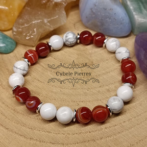 Bracelet Noël - Cornaline et Howlite (8mm) - 17cm - Cybele Pierres