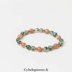 Bracelet Nouvel Horizon - Agate mousse et Pierre de Soleil (6mm) - 17cm - Cybele Pierres