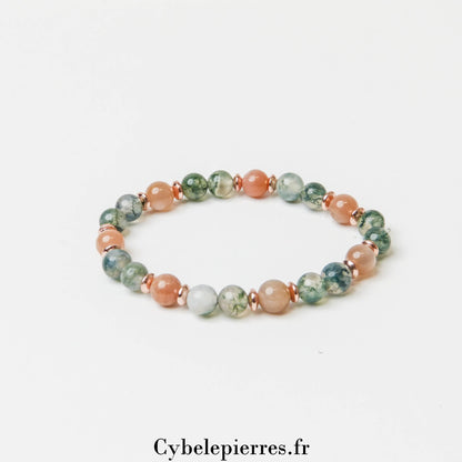 Bracelet Nouvel Horizon - Agate mousse et Pierre de Soleil (6mm) - 17cm - Cybele Pierres