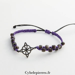 Bracelet - Obsidienne Argentée carrée facettée (4mm) & Noeud de Sorcière | Protection et Équilibre - Cybele Pierres