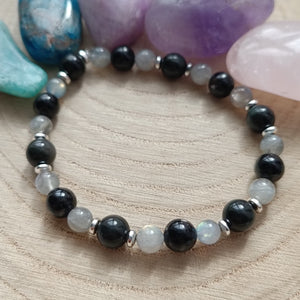 Bracelet Obsidienne Oeil de celeste, Hyperstène et Labradorite (6 et 8mm) - 19cm - Cybele Pierres