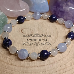 Bracelet Océan Calme - Calcédoine bleue, Charoïte et Pierre de Lune (6 et 8mm) - 18cm - Cybele Pierres