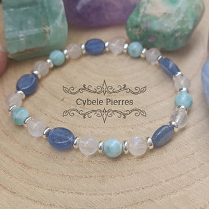 Bracelet Océan de Bonté - Cyanite, Larimar et Péristérite (6 et 8mm) - 18cm - Cybele Pierres