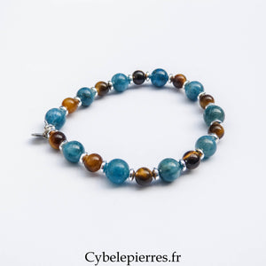 Bracelet Œil de tigre 6 mm et Apatite bleue 8 mm – 18 cm | Ancrage et clarté - Cybele Pierres