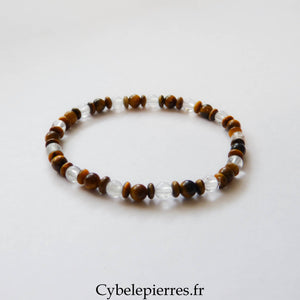 Bracelet Œil de Tigre & Cristal de Roche (4 mm) – 17,5 cm | Protection & Clarté - Cybele Pierres