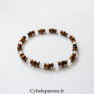 Bracelet Œil de Tigre & Cristal de Roche (4 mm) – 17,5 cm | Protection & Clarté - Cybele Pierres