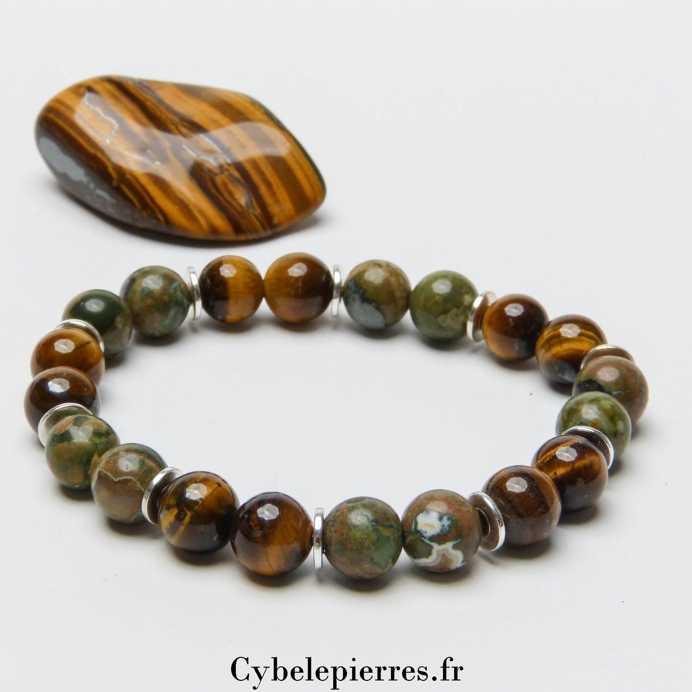 Bracelet Œil de Tigre et Ryolite (8mm) - 18cm | Équilibre et Créativité - Cybele Pierres