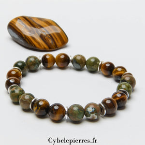 Bracelet Œil de Tigre et Ryolite (8mm) - 18cm | Équilibre et Créativité - Cybele Pierres