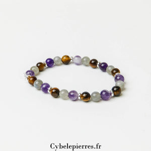 Bracelet Oeil de Tigre, Labradorite et Améthyste (6mm) - 18cm | Protection, Intuition et Équilibre - Cybele Pierres