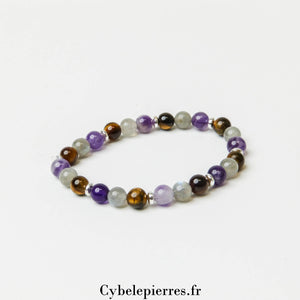 Bracelet Oeil de Tigre, Labradorite et Améthyste (6mm) - 18cm | Protection, Intuition et Équilibre - Cybele Pierres
