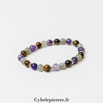 Bracelet Oeil de Tigre, Labradorite et Améthyste (6mm) - 18cm | Protection, Intuition et Équilibre - Cybele Pierres