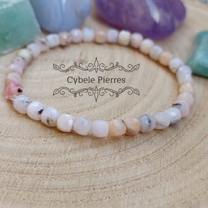 Bracelet Opale rose carré facettée (6mm) - 18cm - Cybele Pierres