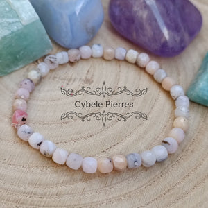 Bracelet Opale rose carré facettée (6mm) - 18cm - Cybele Pierres