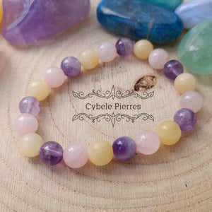 Bracelet Optimisme - Calcite orange, Améthyste et Quartz rose (8mm) - 17cm - Cybele Pierres