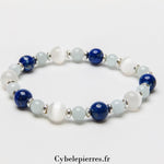Bracelet Organisation Mentale - Aigue - marine, Lapis - Lazuli et Sélénite (6 et 8mm) - 18cm | Clarté et Concentration - Cybele Pierres