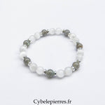 Bracelet "Ours Polaire" - Sélénite et labradorite (6mm) - 17cm - Cybele Pierres