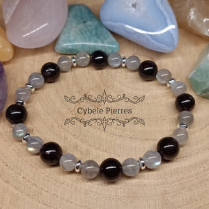 Bracelet Passion et Protection - Labradorite et Grenat (6 et 8mm) - 19cm - Cybele Pierres