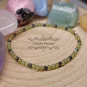 Bracelet Péridot et Hématite facettée (3mm) - 18cm - Cybele Pierres