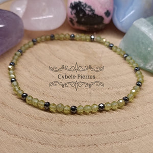 Bracelet Péridot et Hématite facettée (3mm) - 18cm - Cybele Pierres