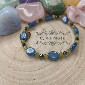 Bracelet Persévérance Infinie : Cyanite et Péridot (3mm et 6mm) - 18cm - Cybele Pierres