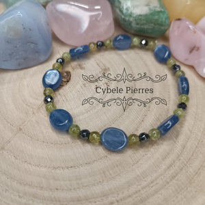 Bracelet Persévérance Infinie : Cyanite et Péridot (3mm et 6mm) - 18cm - Cybele Pierres