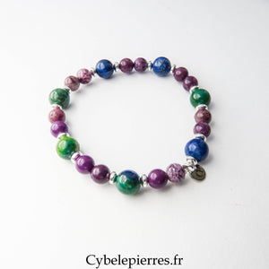 Bracelet Phosphosidérite et Azurite - Malachite (6 et 8 mm) – 18 cm | Transformation et apaisement - Cybele Pierres