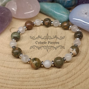 Bracelet Pierre de lune et Ryolite (6 et 8mm) - 17cm - Cybele Pierres