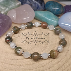 Bracelet Pierre de lune et Ryolite (6 et 8mm) - 17cm - Cybele Pierres