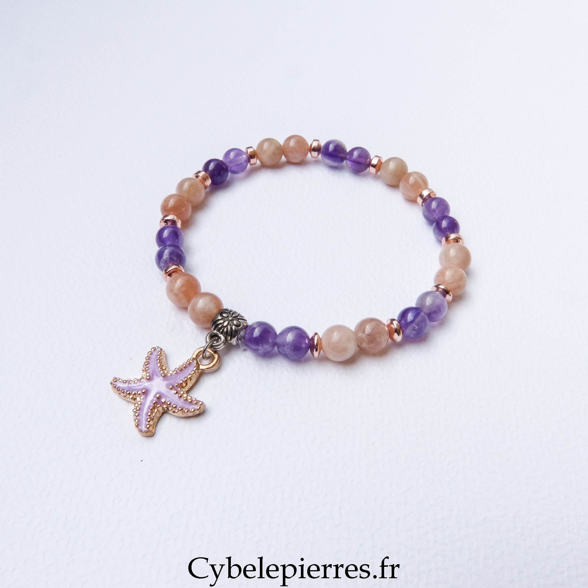 Bracelet Pierre de Soleil et Améthyste (6 mm) – 18 cm | Collection Summer Violet - Cybele Pierres