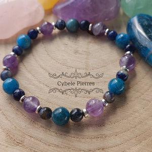 Bracelet Plaisir d'été - Apatite bleue, Sodalite et Améthyste (6 et 8mm) - 19cm - Cybele Pierres