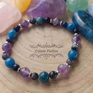 Bracelet Plaisir d'été - Apatite bleue, Sodalite et Améthyste (6 et 8mm) - 19cm - Cybele Pierres