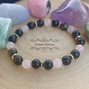 Bracelet Plénitude - Obsidienne dorée et Quartz rose (8mm) - 18cm [🔥Dernier exemplaire!] - Cybele Pierres