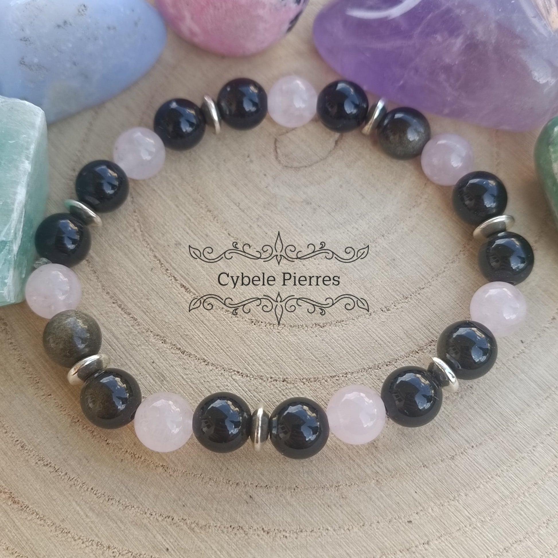 Bracelet Plénitude - Obsidienne dorée et Quartz rose (8mm) - 18cm [🔥Dernier exemplaire!] - Cybele Pierres