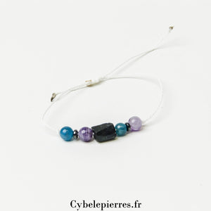 Bracelet Porte - Bonheur – Apatite, Améthyste et Tourmaline (Réglable) | Protection et Harmonie - Cybele Pierres