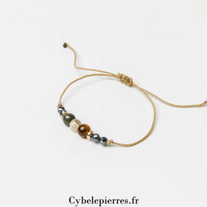 Bracelet Porte - Bonheur – Œil de Tigre, Citrine et Pyrite (6mm) | Protection et Abondance - Cybele Pierres