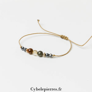 Bracelet Porte - Bonheur – Œil de Tigre, Citrine et Pyrite (6mm) | Protection et Abondance - Cybele Pierres