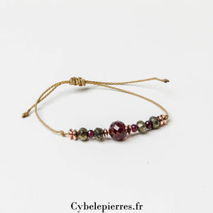 Bracelet Porte - Bonheur – Pyrite et Grenat (Réglable) | Énergie et Confiance - Cybele Pierres