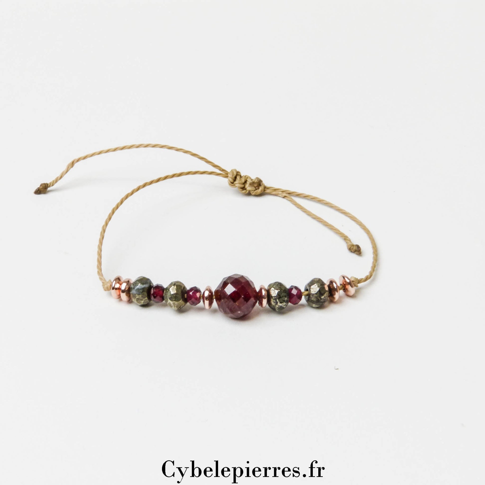 Bracelet Porte - Bonheur – Pyrite et Grenat (Réglable) | Énergie et Confiance - Cybele Pierres