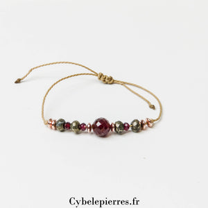 Bracelet Porte - Bonheur – Pyrite et Grenat (Réglable) | Énergie et Confiance - Cybele Pierres