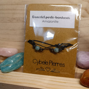 Bracelet Porte - bonheur réglable cordon - Amazonite - Cybele Pierres
